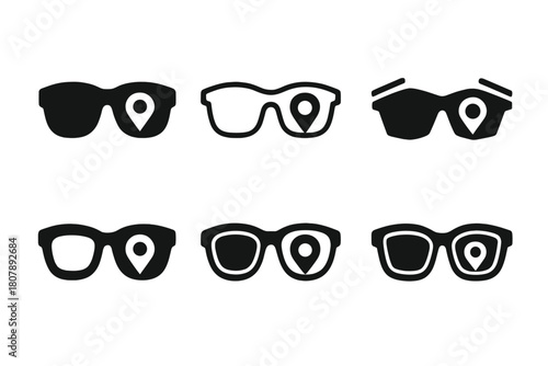 Augmented Reality Glasses Logo. Augmented reality glasses for gaming or navigation. Icon set. Set Logo of augmented reality glasses for gaming or navigation: