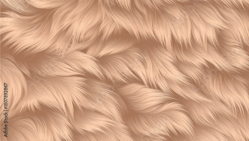 Realistic fur or berown wool effect background for graphic design. A seamless beige fur texture featuring soft, flowing strands with a natural wavy pattern. Cozy feel, works perfectly as a background.