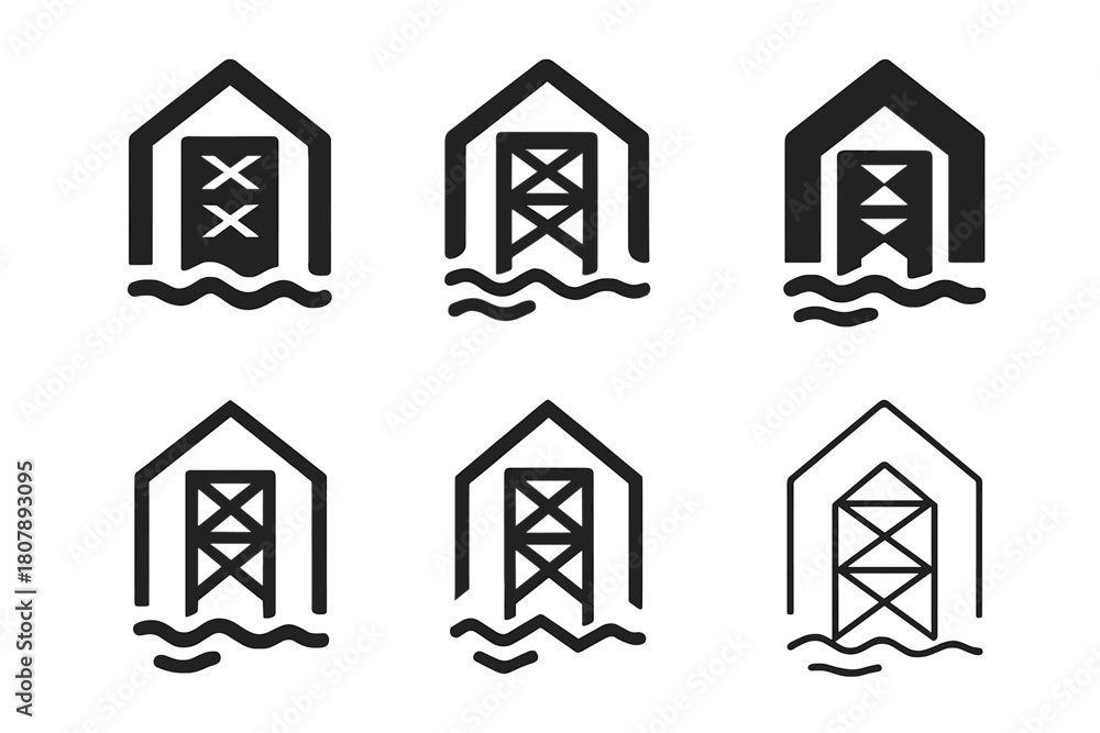 Fototapeta premium Disaster-Ready Architecture Logos. Architecture for disaster preparedness and recovery. Icon set. Set Logo of architecture for disaster preparedness and