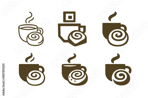 Coffee and Pastries Icons. Coffee and pastries. Solid icon set of coffee and pastries: coffee cup, croissant, donut, muffin, cookie, teapot, spoon, plate,