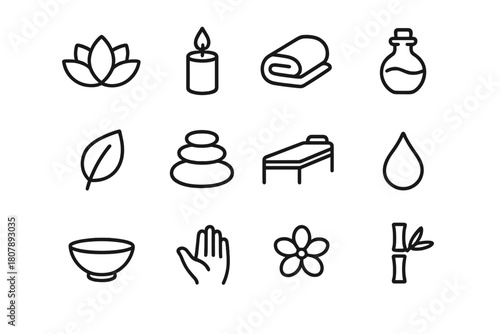 Spa Icon Set. Manicure and pedicure. Icon set. Set Logo of Spa Bowl: Warm water soak. Negative space, Symmetrical form, Flat solid, Minimal outline, Iconic
