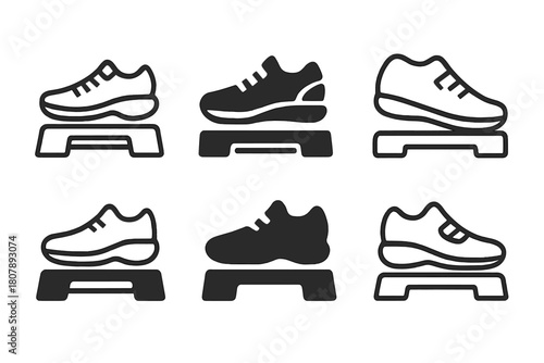 Step Aerobics Icons. Step aerobics. Icon set. Set Logo of Step aerobics: Fitness timer. harmonious logo variations of the same emblematic concept (Negative