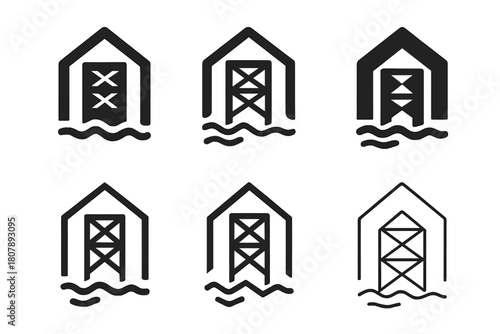 Disaster-Ready Architecture Logos. Architecture for disaster preparedness and recovery. Icon set. Set Logo of architecture for disaster preparedness and