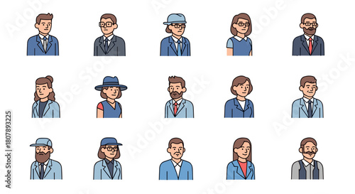 Diverse professional avatars set for website profile users, modern people collection