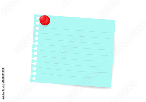 Vector paper sticker with push pin. Clean blank note sheet for message, planner, or business presentation design