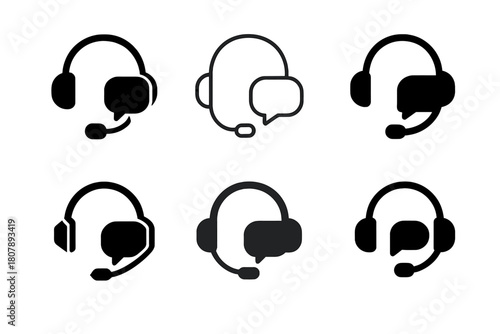 Virtual Event Logos. Virtual events. Icon set. Set Logo of virtual events: headset and chat bubble. harmonious logo variations of the same emblematic concept,