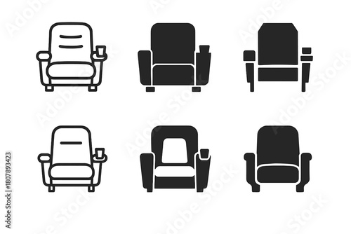 Home Cinema Logos. Home cinema experiences. Icon set. Set Logo of home cinema experiences: . surround speaker array around screen. harmonious logo variations