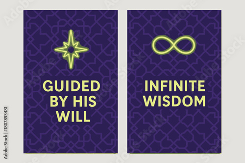 Wisdom and Guidance Banners. Wisdom & Guidance. Two vertical A6 banners with safe margins, centered composition, no elements touching edges, geometric, royal
