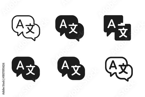 Translation Service Icons. Language translation and interpretation services. Icon set. Set Logo of language translation and interpretation services: speech