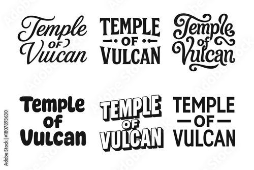 Temple Lettering Variations. Temple of Vulcan. Set lettering. harmonious lettering variations of the same emblematic concept, each with different artistic
