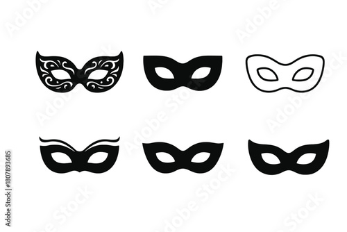 Masquerade Masks Icons. Masquerade mask. Icon set. Set Logo of Masquerade mask: Decorative eye mask. harmonious logo variations of the same emblematic concept,