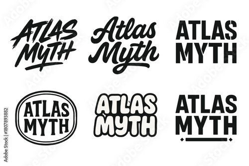 Atlas Lettering Variations. Atlas Myth. Set lettering. harmonious lettering variations of the same emblematic concept, each with different artistic