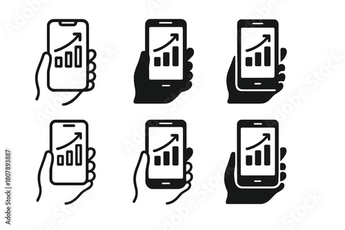 Finance App Icons. Managing finances with an app. Icon set. Set Logo of managing finances with an app: credit card and analytics chart. harmonious logo