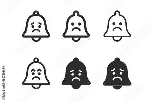 Notification Icon Emotions. Emotional weight of notifications. Icon set. Set Logo of emotional weight of notifications: bell icon with emotional faces.