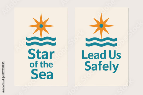 Star of the Sea. Star of the Sea. Two vertical A6 banners with safe margins, centered composition, no elements touching edges, modern, turquoise and orange,