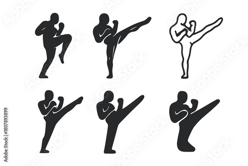 MMA Logo Variations. Mixed martial arts and combat sports. Icon set. Set Logo of mixed martial arts: human form in defensive stance. harmonious logo variations