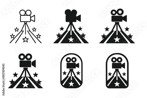 Hollywood Boulevard Logos. Hollywood Boulevard. Icon set. Set Logo of Hollywood Boulevard: clapboard merged with boulevard map grid. harmonious logo variations