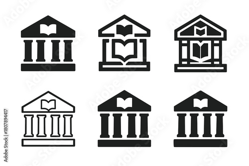 Library Logo Variations. Library. Icon set. Set Logo of library: globe and book representing world knowledge. harmonious logo variations of the same emblematic