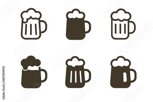 Stylized Beverage Icons. Alcoholic Beverages. Icon set. Set Logo of Alcoholic Drinks: beer mug with foam. harmonious logo variations of the same emblematic