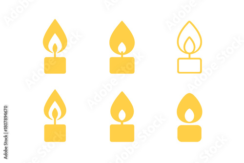 Candle Logo Variations. Candle light. Icon set. Set Logo of candle light: melting wax candle. harmonious logo variations of the same emblematic concept, each