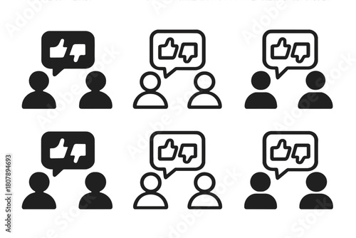 Feedback Icon Set. Feedback tone perception. Icon set. Set Logo of Thumbs Up: Positive feedback. Flat solid, Symmetrical form, Stylized detail, Iconic shape,