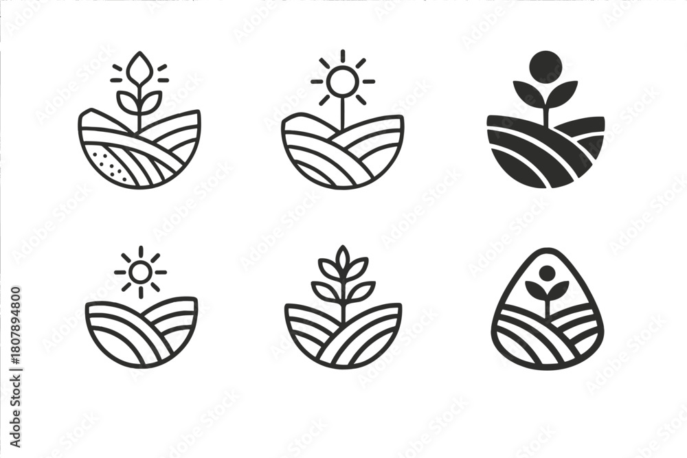 Fototapeta premium Agriculture Climate Logos. Agriculture and climate change. Icon set. Set Logo of agriculture and climate change: on-farm weather station with anemometer and