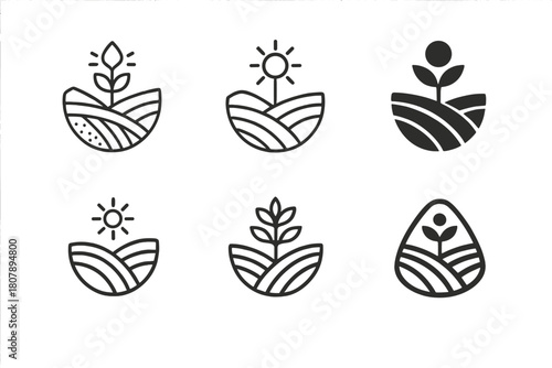Agriculture Climate Logos. Agriculture and climate change. Icon set. Set Logo of agriculture and climate change: on-farm weather station with anemometer and