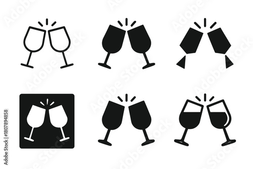 Cheers Logo Variations. Group cheers. Icon set. Set Logo of group cheers: friends toasting. harmonious logo variations of the same emblematic concept, each