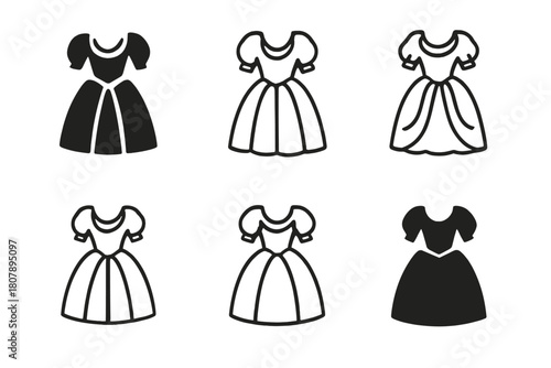 Medieval Costume Logos. medieval costumes. Icon set. Set Logo of medieval costumes: royal banquet dress. harmonious logo variations of the same emblematic