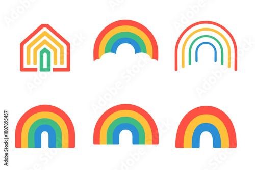 Rainbow Logo Variations. Rainbow. Icon set. Set Logo of rainbow: spectrum color bands. harmonious logo variations of the same emblematic concept, each with