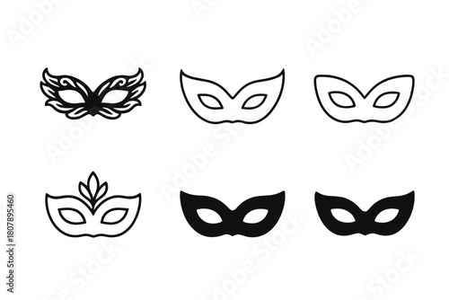 Masquerade Masks Icons. Masquerade mask. Icon set. Set Logo of Masquerade mask: Decorative eye mask. harmonious logo variations of the same emblematic concept,