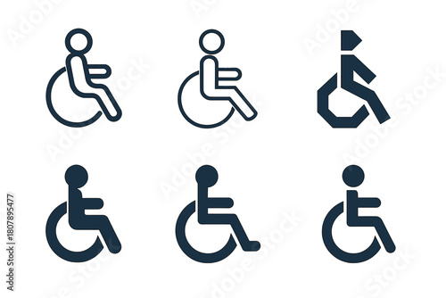 Inclusive Icon Designs. Inclusive and accessible design. Icon set. Set Logo of inclusive and accessible design: wheelchair symbol. harmonious logo variations