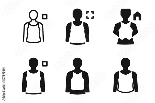 Augmented Reality Fashion Icons. Augmented reality fashion. Icon set. Set Logo of augmented reality fashion: smart glasses projecting virtual clothing.