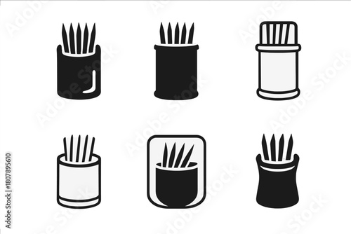 Toothpick Holder Icons. Toothpick Holder. Icon set. Set Logo of Toothpick Holder: plastic travel container. harmonious logo variations of the same emblematic