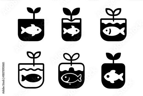 Artificial Ecosystem Icons. Artificial ecosystems and self-sustaining habitats. Icon set. Set Logo of Artificial ecosystems and self-sustaining habitats: