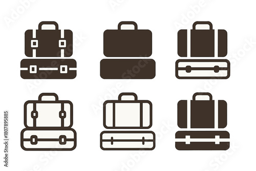 Vintage Suitcase Icons. Old suitcase. Icon set. Set Logo of old suitcase: stacked luggage set. harmonious logo variations of the same emblematic concept, each