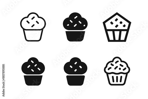 Cupcake Logo Variations. Sprinkle. Icon set. Set Logo of Sprinkle: Cupcake with sprinkles. harmonious logo variations of the same emblematic concept, each with