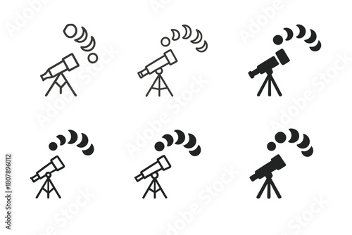 Moon Phase Logos. Moon phases. Icon set. Set Logo of moon phases: eight-phase arc around a central circle. harmonious logo variations of the same emblematic