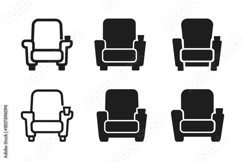 Home Cinema Logos. Home cinema experiences. Icon set. Set Logo of home cinema experiences: . surround speaker array around screen. harmonious logo variations