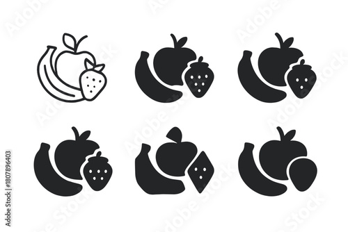 Fruits Logo Set. Nutrient-rich foods. Icon set. Set Logo of Nutrient-rich foods: Fruits. harmonious logo variations of the same emblematic concept (Symmetrical