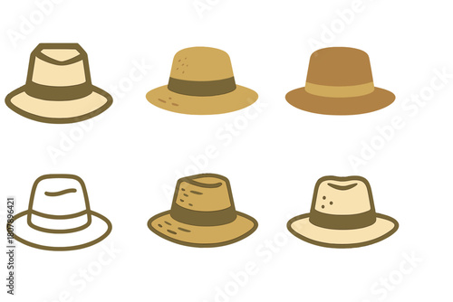 Old Hat Logo Variations. Old hat. Icon set. Set Logo of old hat: symbolic combination of aged style and tradition. harmonious logo variations of the same