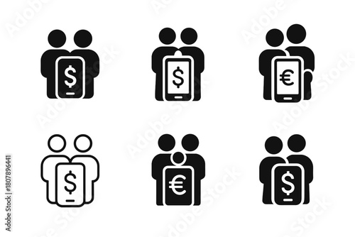 Family Finance Icons. Tracking family finances using an app. Icon set. Set Logo of tracking family finances using an app: family budget dashboard. harmonious
