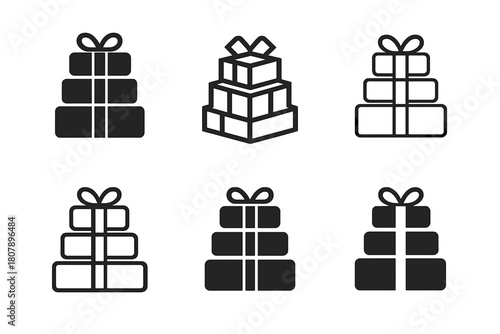 Stacked Presents Logos. Presents stacked up. Icon set. Set Logo of Presents stacked up: Ribbon rolls. harmonious logo variations of the same emblematic concept
