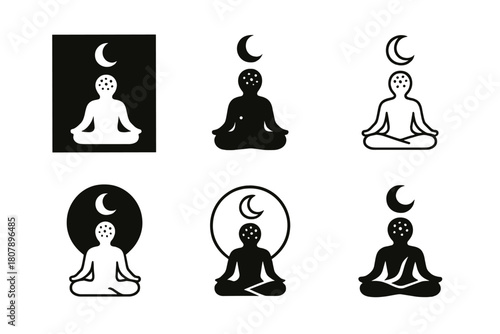 Mindful Emblem Variations. Digital detox and mindfulness practices. Icon set. Set Logo of digital detox and mindfulness practices: digital pause button symbol