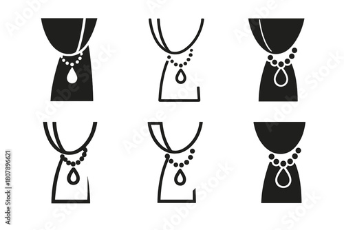 Curtain Tieback Icons. Curtain tieback. Icon set. Set Logo of curtain tieback: crystal knob medallion. harmonious logo variations of the same emblematic