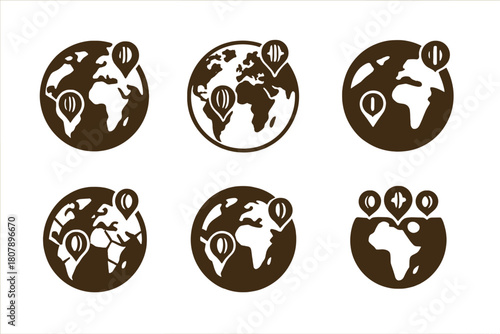 Antique Coin Logos. Starting a Collection of Antique Coins. Icon set. Set Logo of Antique Coin Collecting: treasure chest of coins. harmonious logo variations