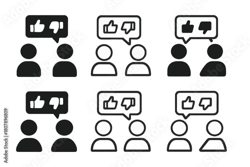 Feedback Icon Set. Feedback tone perception. Icon set. Set Logo of Thumbs Up: Positive feedback. Flat solid, Symmetrical form, Stylized detail, Iconic shape,