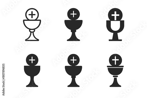 Holy Communion Logos. Holy communion. Icon set. Set Logo of holy communion: sacred altar with chalice. harmonious logo variations of the same emblematic