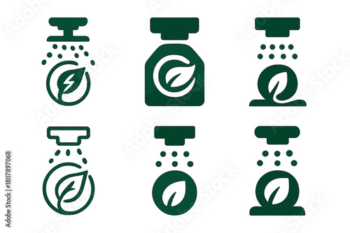 Eco-friendly Irrigation Icons. Eco-friendly irrigation. Icon set. Set Logo of eco-friendly irrigation: water droplet recycling loop. harmonious logo variations