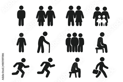 Human Interaction Icons. Human Interaction. Solid icon set of Human Interaction: man, woman, couple, family, child, elderly person, group of people, person
